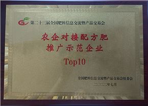 “農(nóng)企對(duì)接配方肥推廣示范企業(yè)Top10”